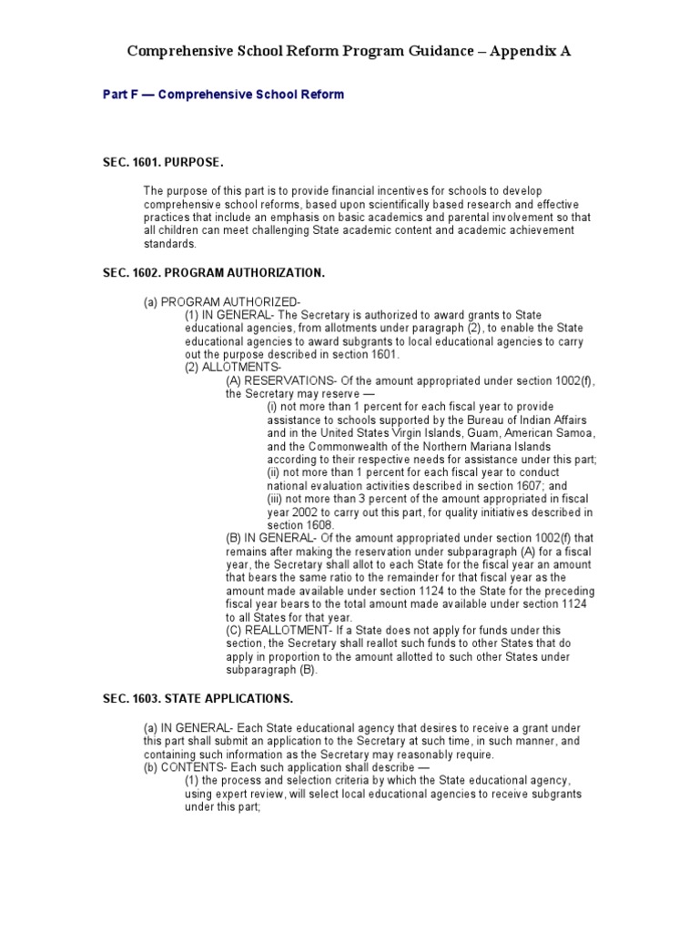 Comprehensive School Reform Program Guide | PDF | Education Reform ...