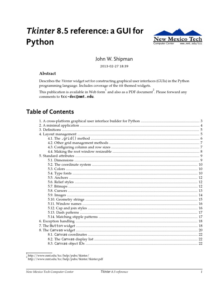 Tkinter 8.5 GUI Reference for Python | PDF | Art | Computers