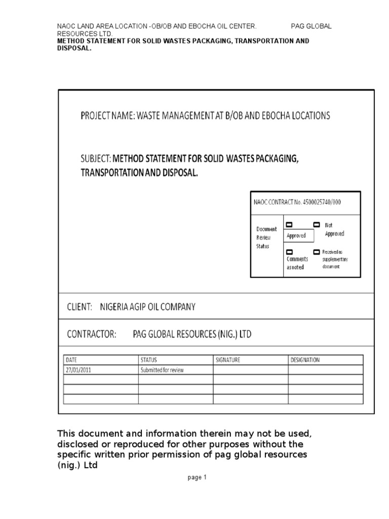 Method Statement For Solid Wastes Disposal PDF Waste Management