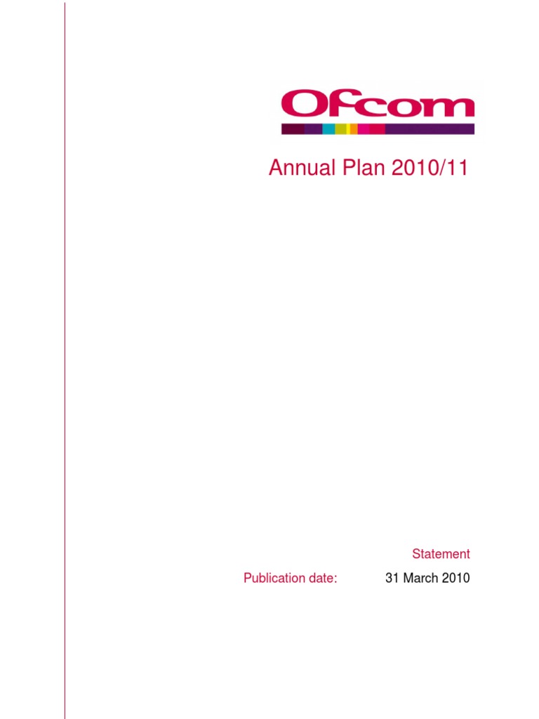 OFCOM Annual Plan 2010-2011 | PDF | Internet Access | Public Broadcasting