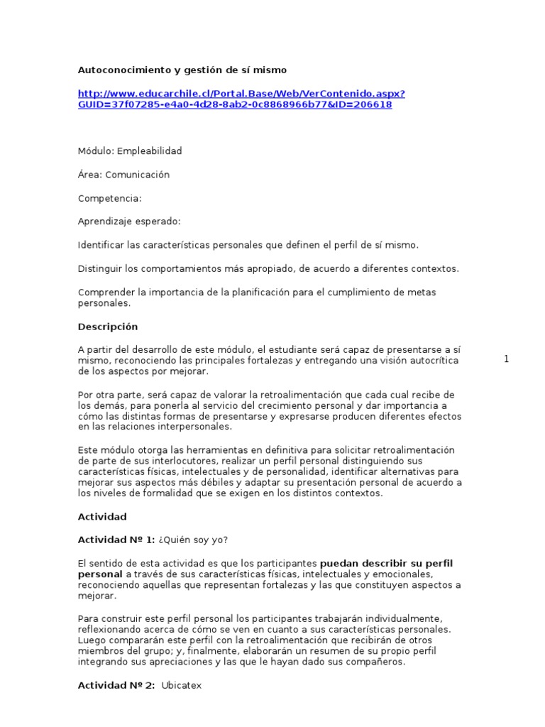 Autoconocimiento y Gestión de Sí Mismo | PDF | Crecimiento personal y ...