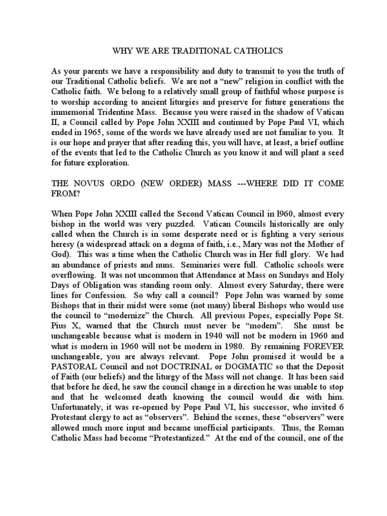 Why We Are Traditional Catholics PDF Mass (Liturgy) Catholic Church