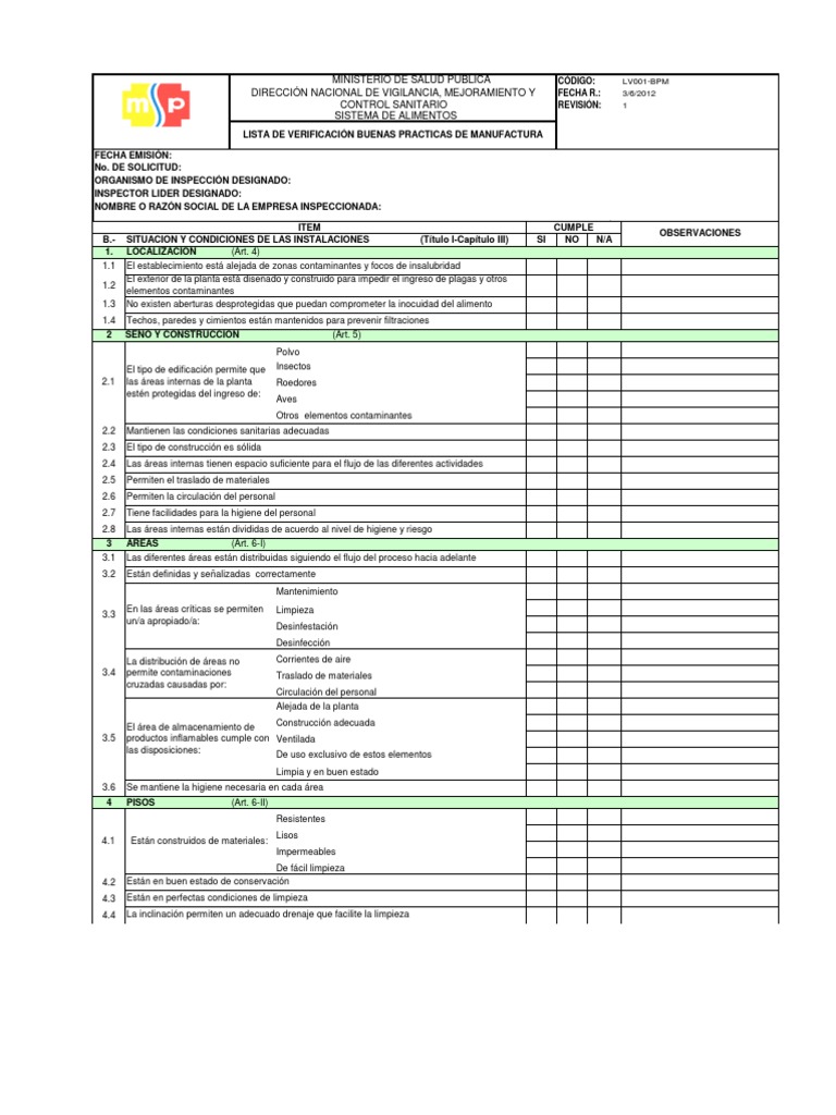 Check List BPM Ministerio de Salud