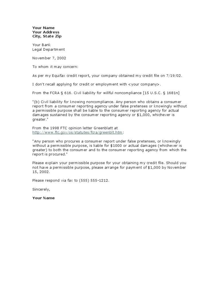 Permissible Purpose Letter