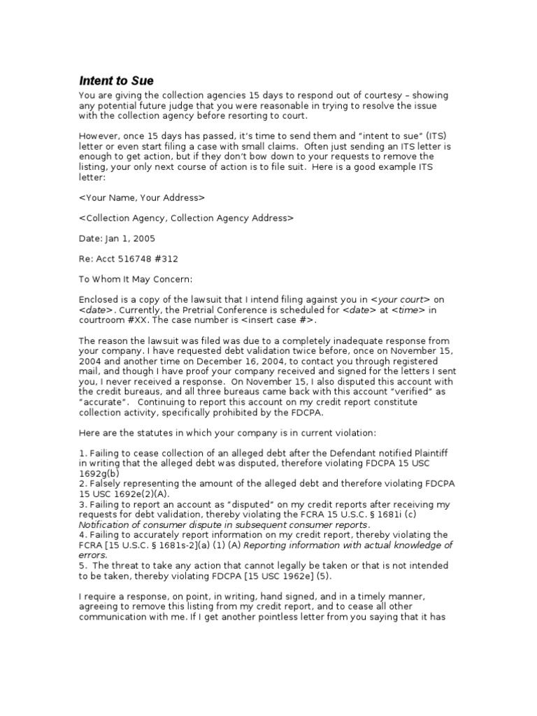 Intent to Sue Letter Template | PDF