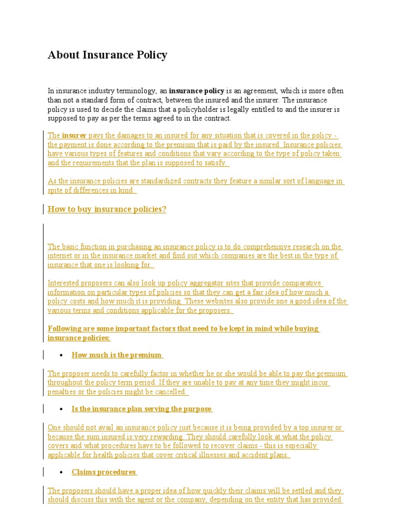 About Insurance Policy: How To Buy Insurance Policies? | PDF ...
