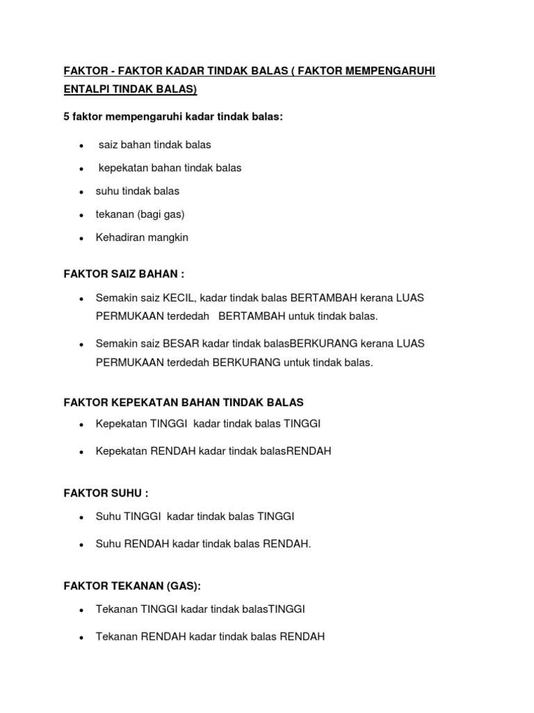 Faktor Mempengaruhi Entalpi Tindak Balas Pdf