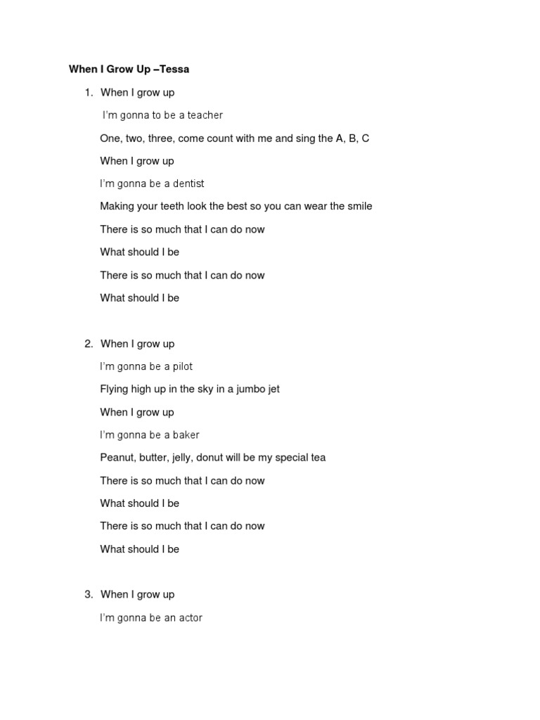 When I Grow Up Lyric