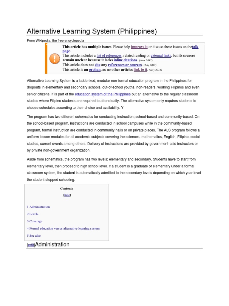 Alternative Learning System | Secondary School | Quality Of Life