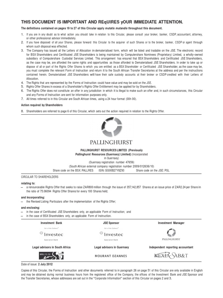 Rights Offering 2012 PDF Investing Stocks