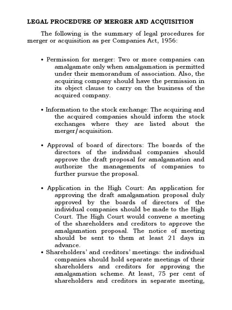 Legal Procedures for Mergers in India | PDF | Consolidation (Business ...