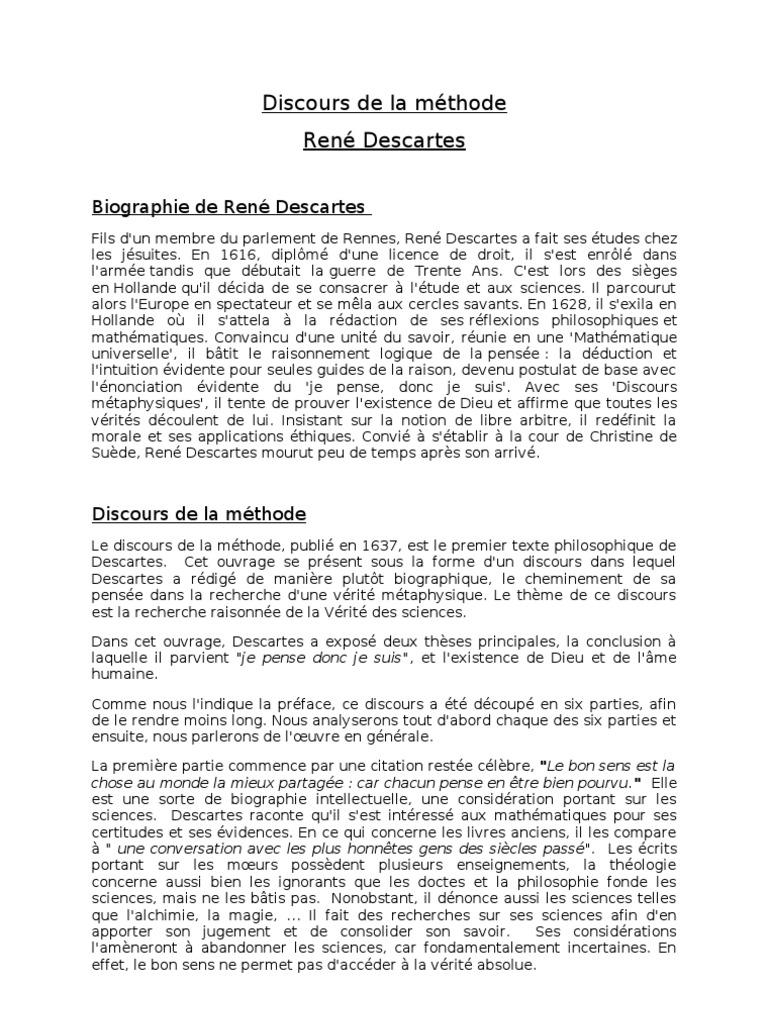 Discours De La Methode Rene Descartes Rene Descartes Verite