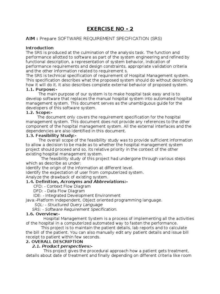 Hospital Management System SRS Document | PDF | Patient | Feasibility Study