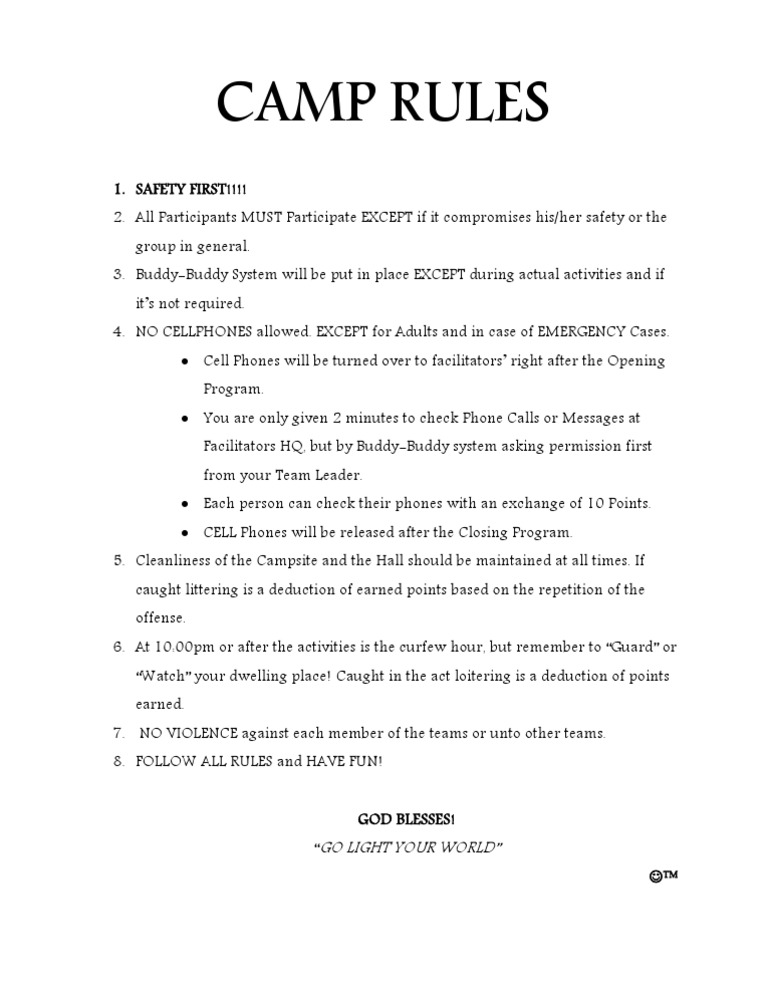 Camp Rules: Go Light Your World