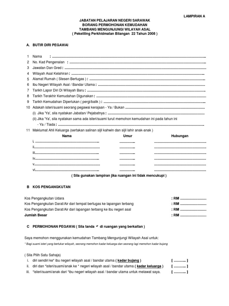 Borang Tambang Percuma Pdf