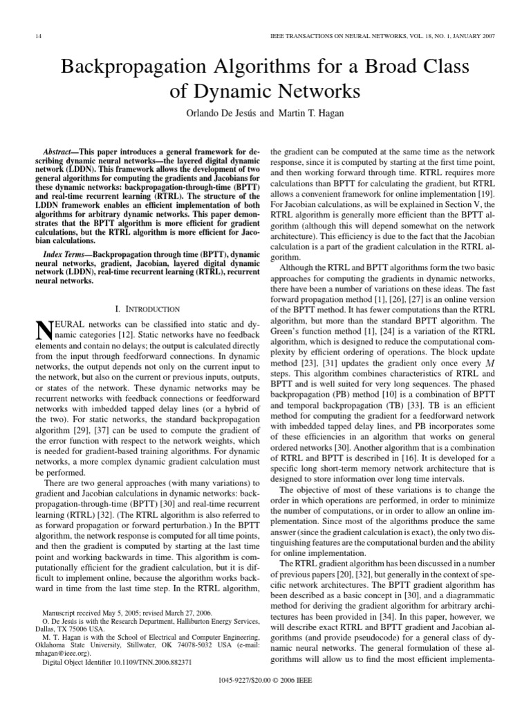 Backpropagation Algorithms For A Broad Class of Dynamic Networks by ...