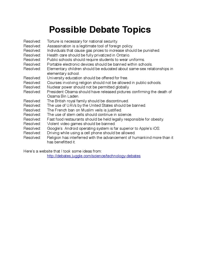 Debate Topics PDF