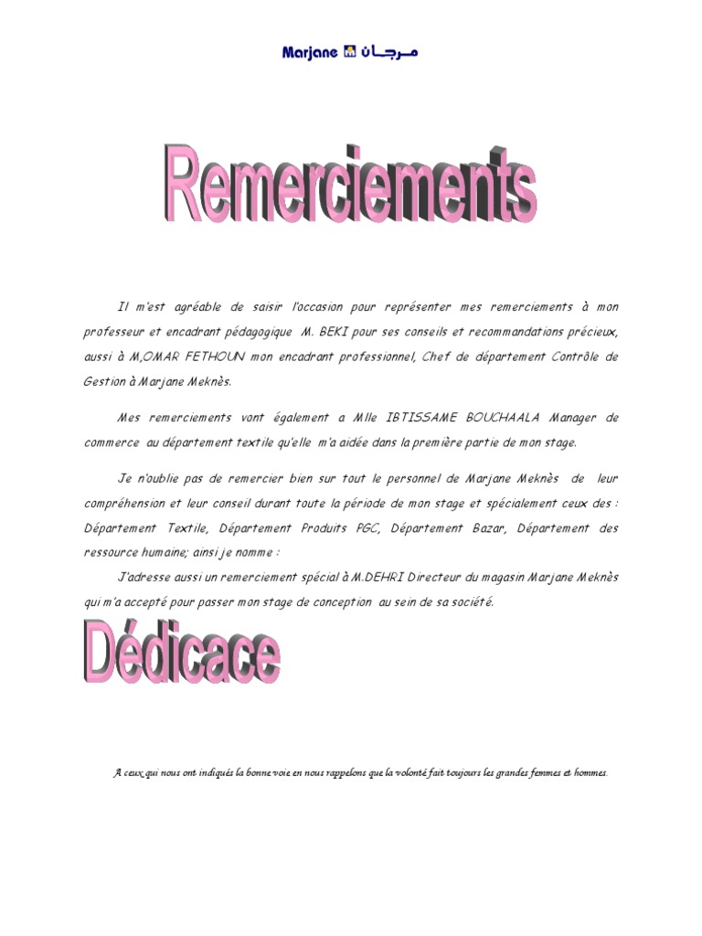 Remerciement D Un Rapport De Stage