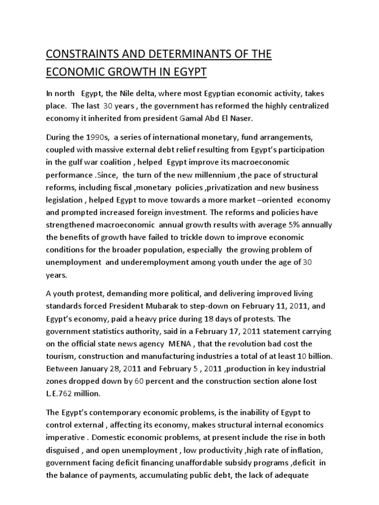 Present Constraints and Determinants of The Economic Growth in Egypt ...