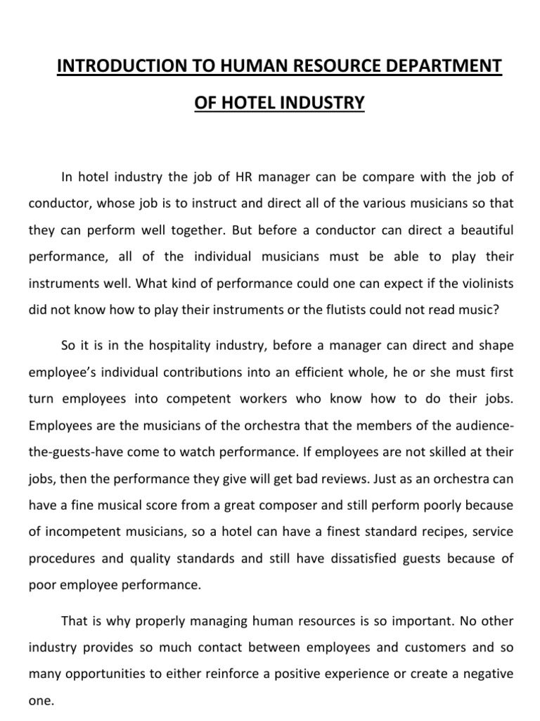 Role Of Hr Department In Hotel Industry | Pdf | Human Resources | Employment