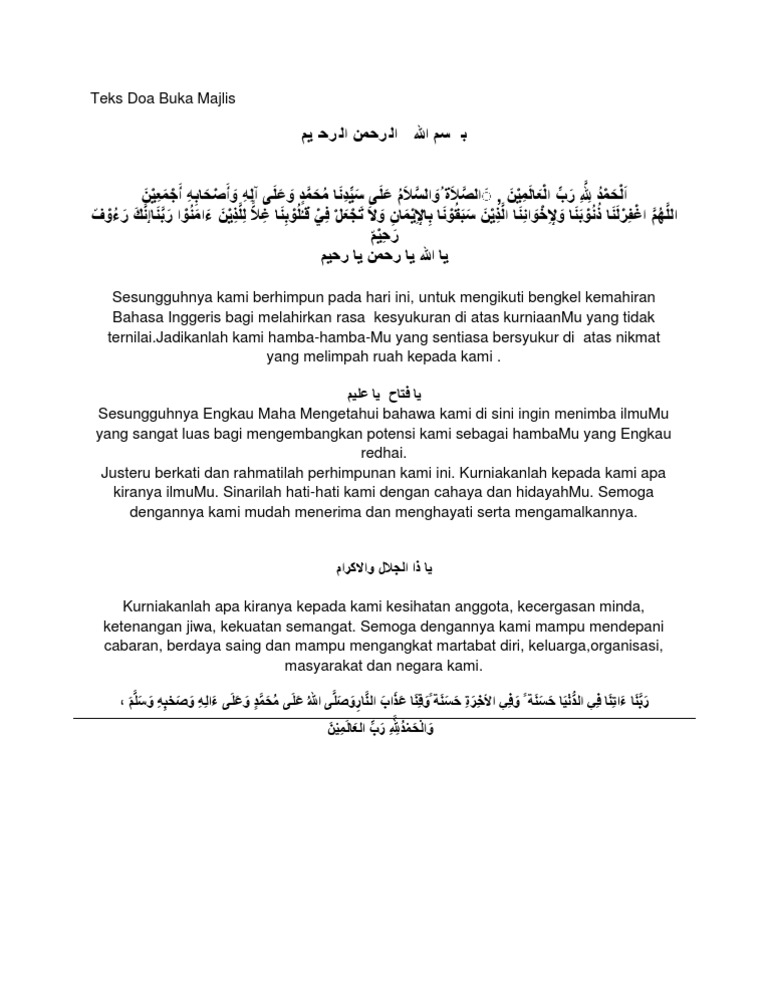 Teks Doa Buka Majlis Ilmu Pdf