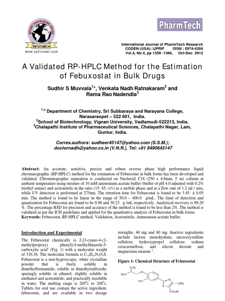 Validated Hplc Methods , Development and validation of a RP-HPLC method ...