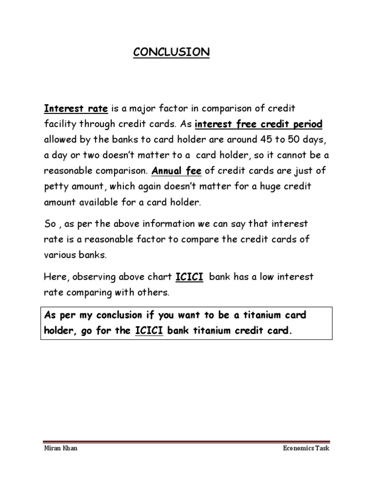 Conclusion: Interest Rate Is A Major Factor in Comparison of Credit | PDF