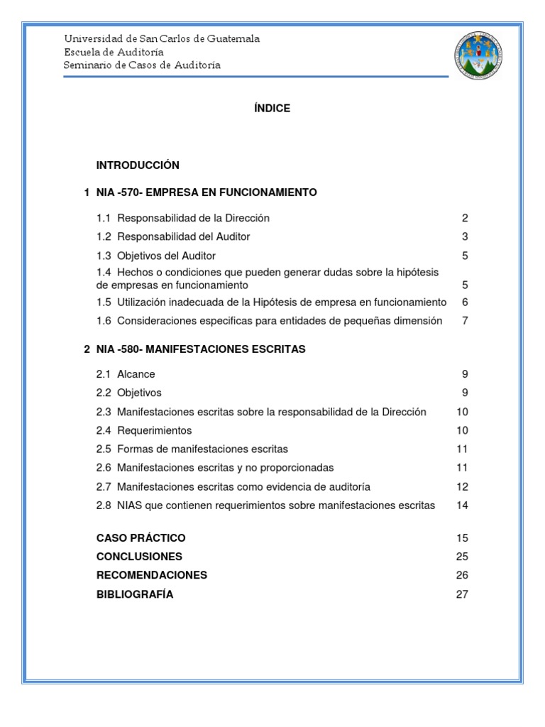 NIA 570 y 580 | PDF | Auditoría financiera | Contralor