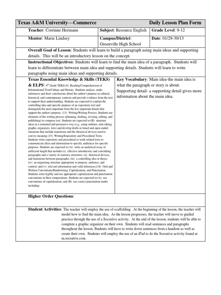 lesson planmain idea Learning Cognitive Science