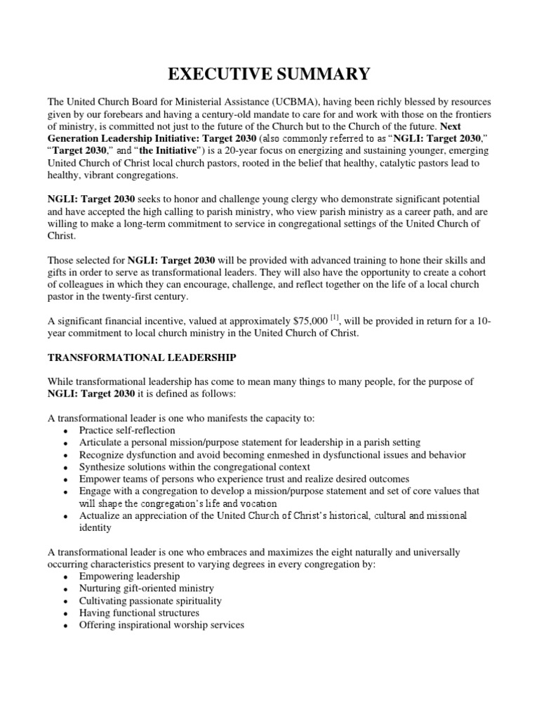 Executive Summary Churches Of Christ Leadership