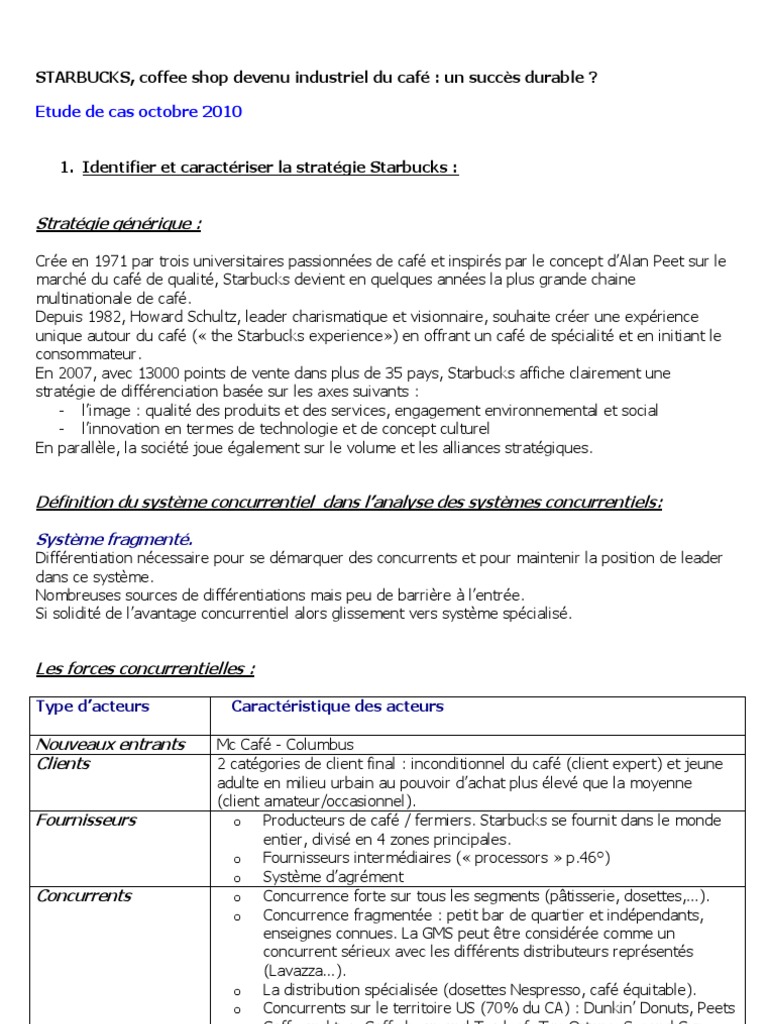 Tableau De Caracterisation Stmg Pdf STARBUCKS Etude de Cas1 | PDF | Starbucks | Chaîne de valeur