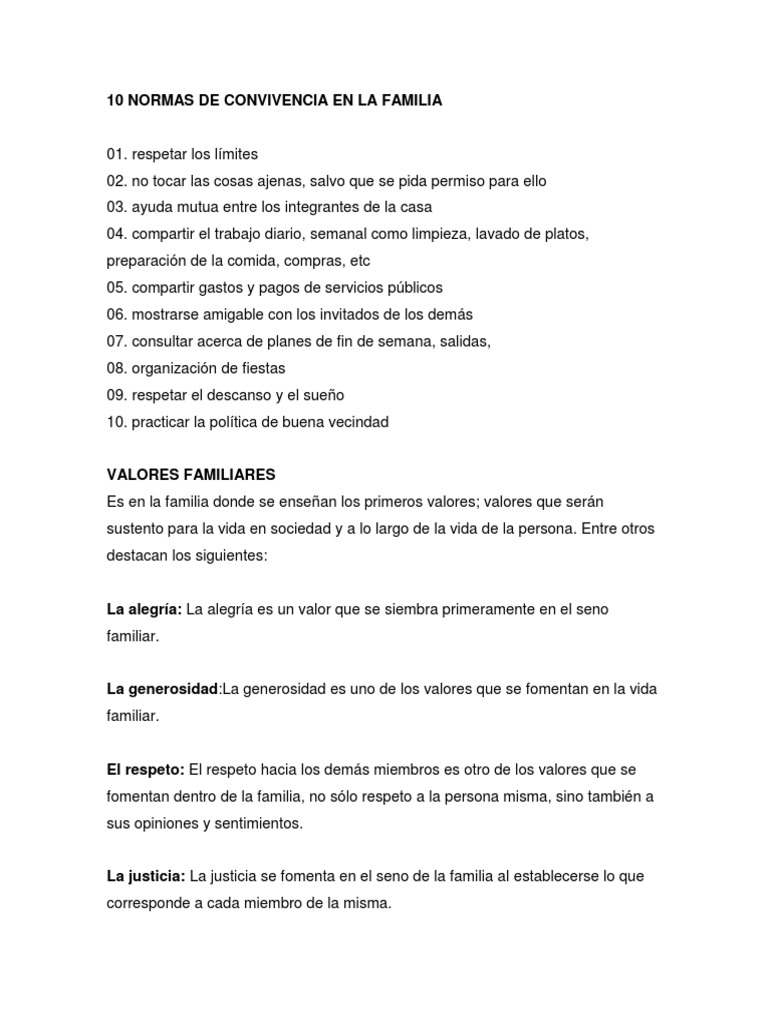 10 Normas de Convivencia en La Familia | Descargar gratis PDF ...