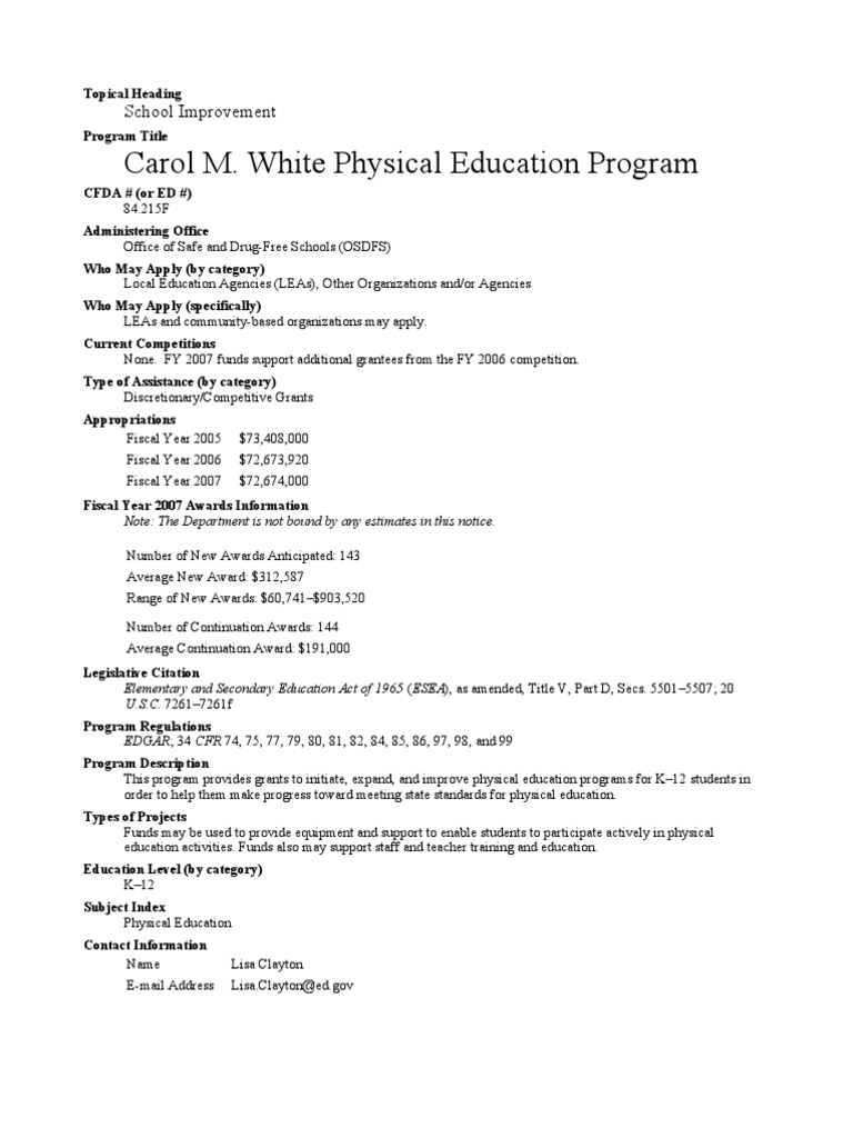 Physical Education Grant Program Details | PDF