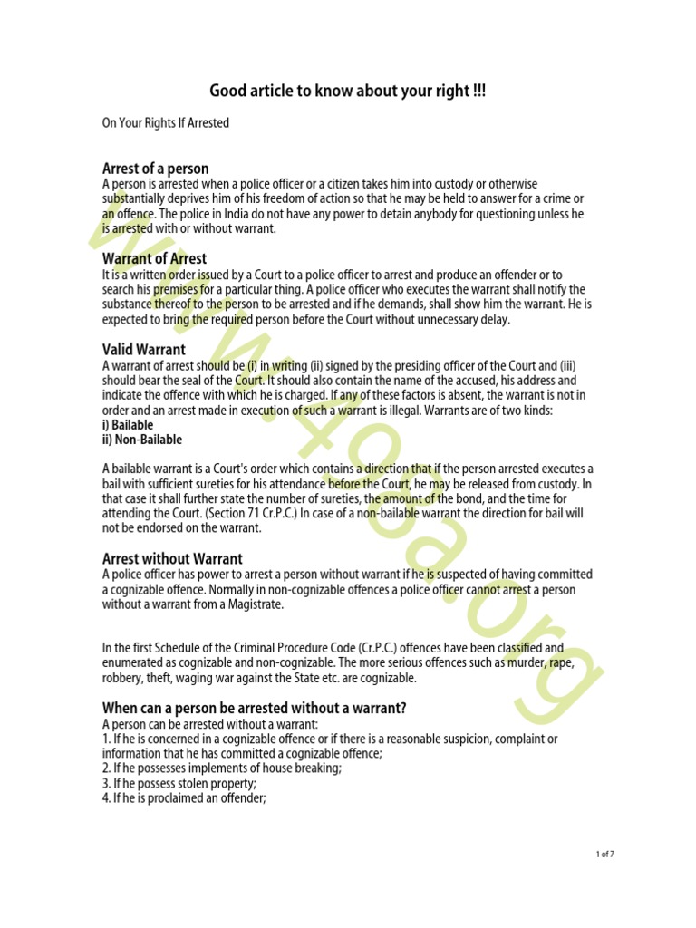 Rights of Arrested Persons in India | PDF