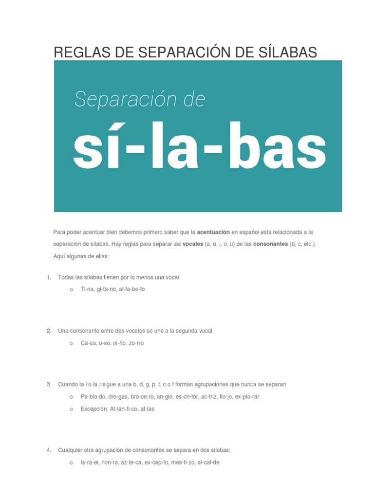Reglas para Separar Sílabas en Español | PDF