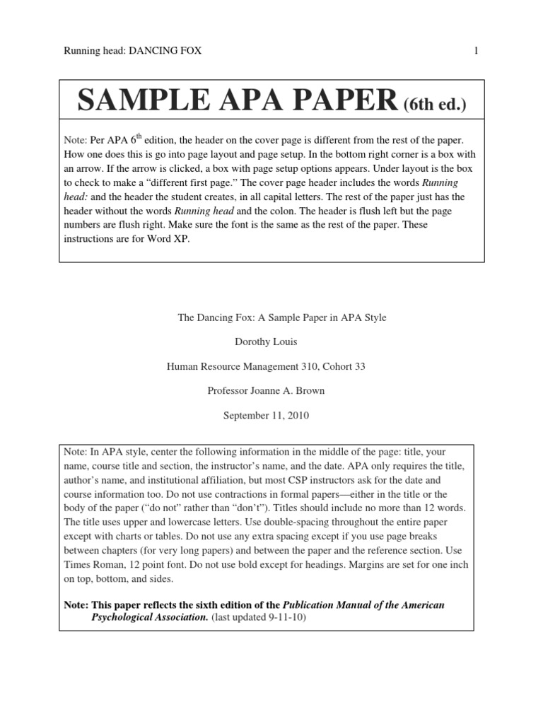 sample research paper using apa format 6th edition
