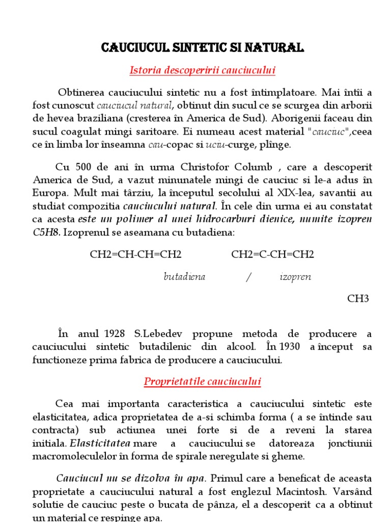 Cauciucul Natural Si Sintetic