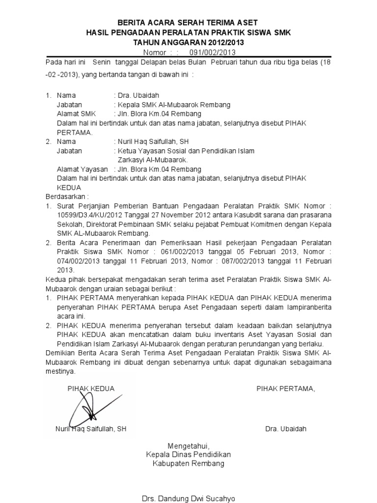 Berita Acara Serah Terima Aset