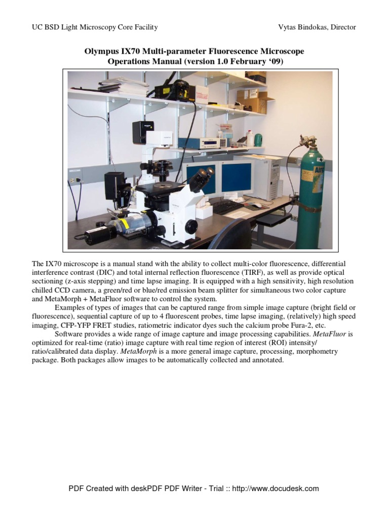 Olympus IX70 Fluorescence Microscope Manual | PDF | Microscopy ...