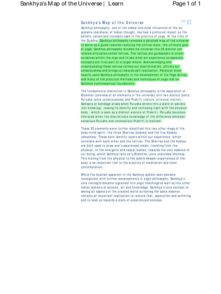 Samkhya - Map of The Universe1 | Download Free PDF | Yoga | New Age