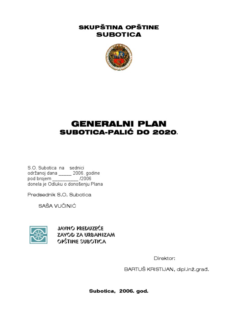 Generalni Plan Subotica Palic Do 2020