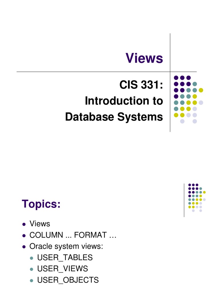 CIS 331: Introduction To Database Systems: Views | PDF | Information ...
