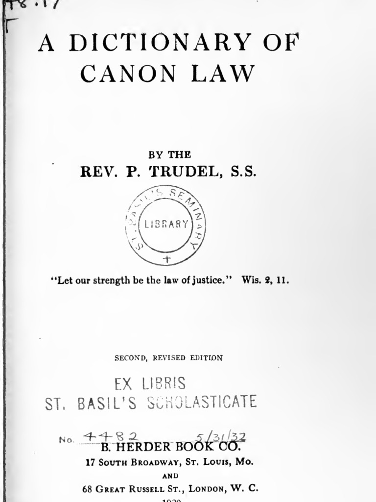 A Dictionary of Canon Law Baptism Catholic Church