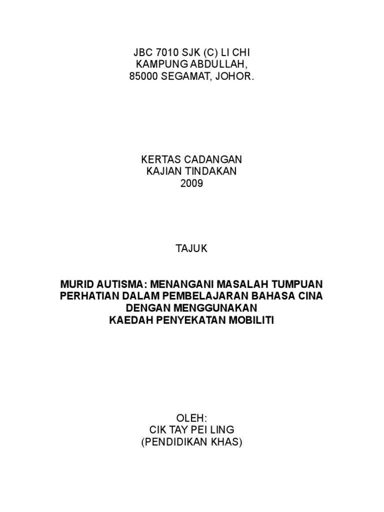 Proposal Kajian Tindakan Pendidikan Khas Autisma Pdf