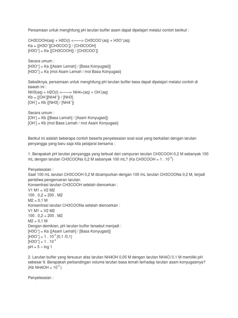 Contoh Soal Larutan Penyangga Dan Penyelesaiannya Contoh