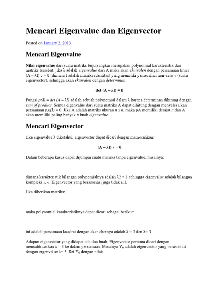 Mencari Eigenvalue dan Eigenvector Matrik | PDF