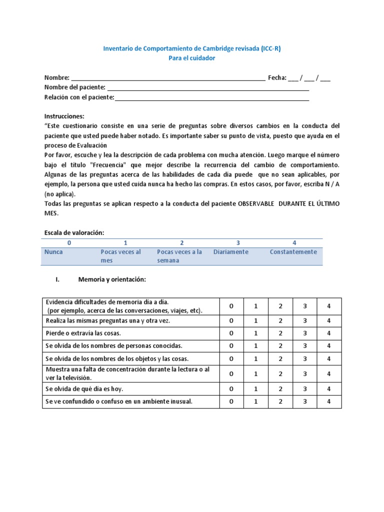 Inventario de Comportamiento ICC-R | PDF | Comportamiento | Memoria