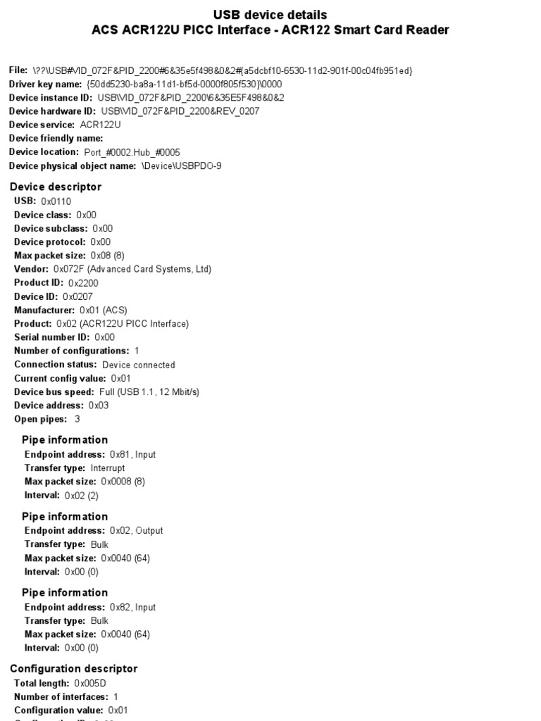 ACR122U USB Device Specifications | PDF