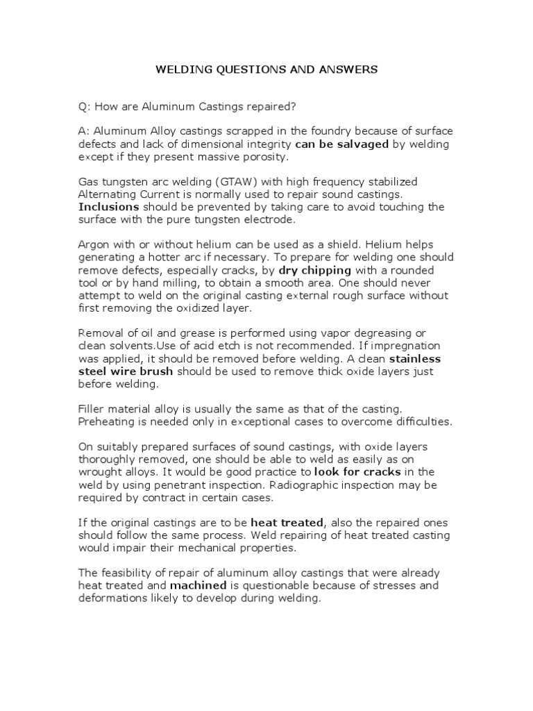 Welding Questions and Answers PDF