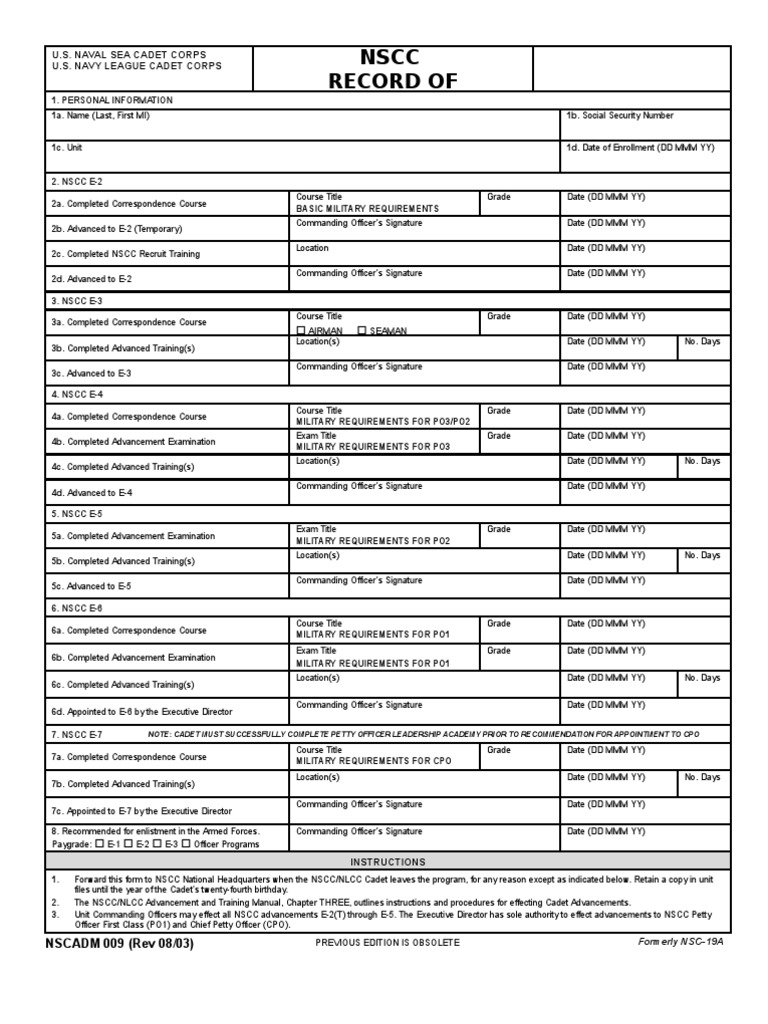 NSCC/NLCC Cadet Advancement Record | PDF